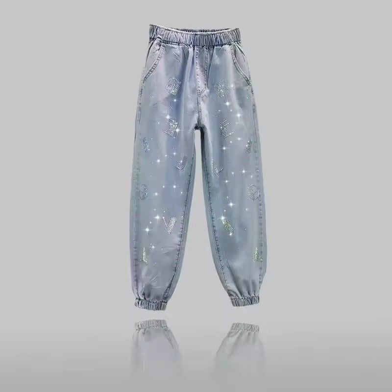 Light Blue  Rhinestone Pants