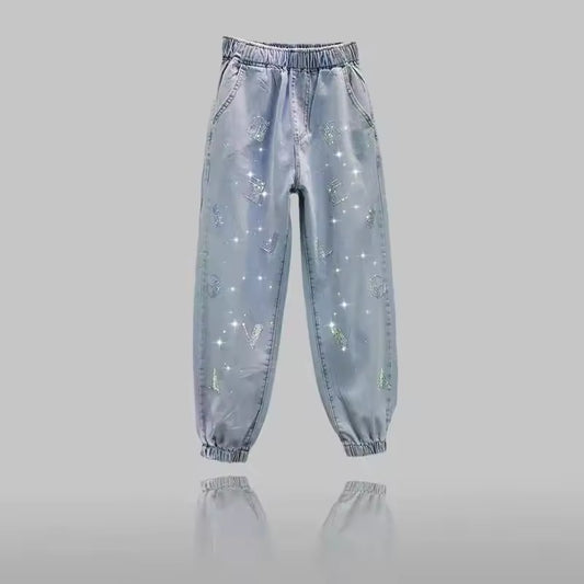 Light Blue  Rhinestone Pants